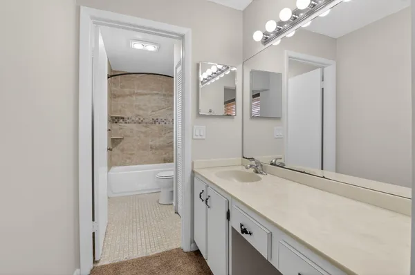 a bathroom with a bathtub