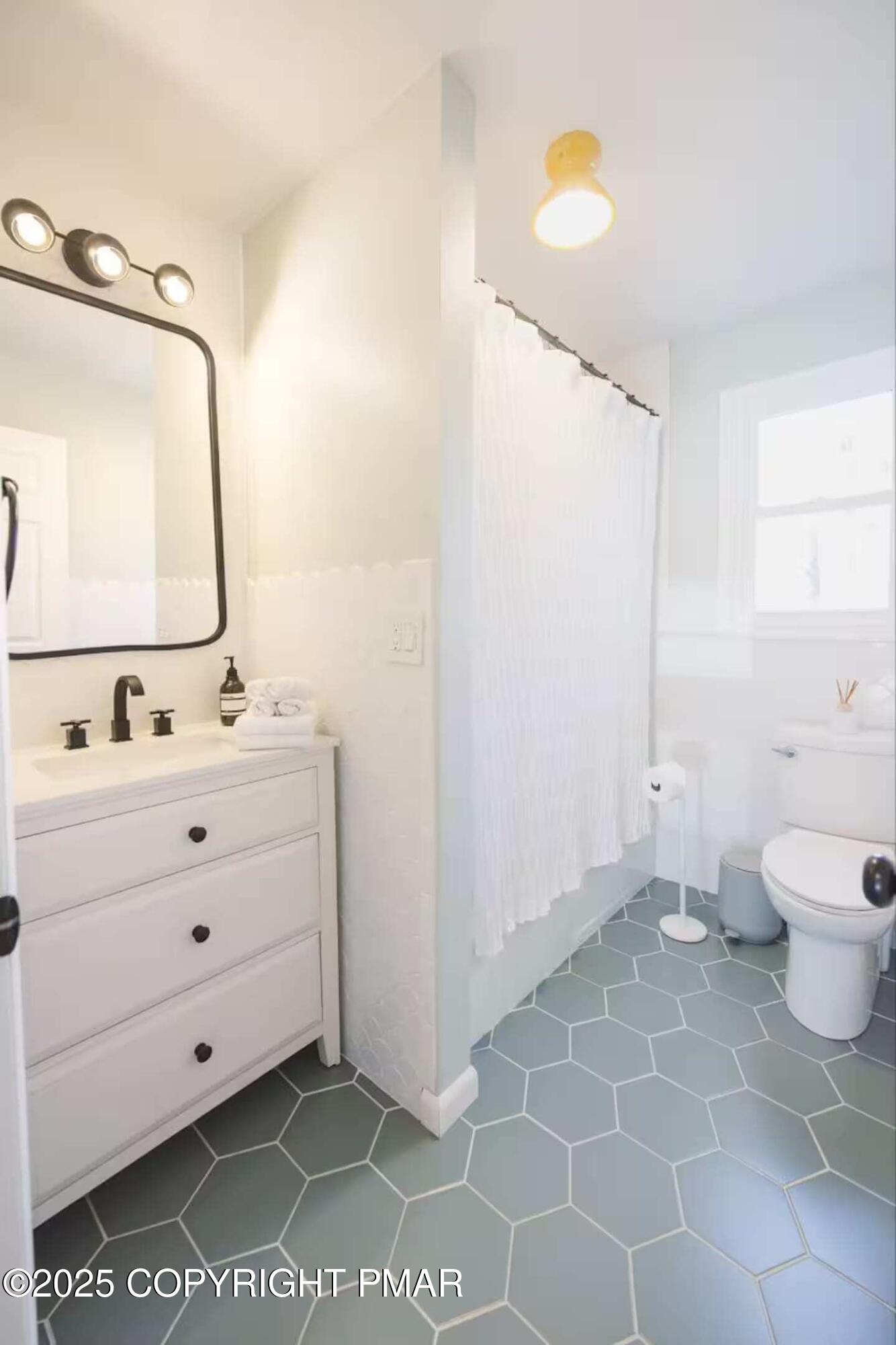 1242 Shadblow Road Pocono Summit, PA 18346 - Photo 24 of 46 a bathroom with a sink a toilet and mirror