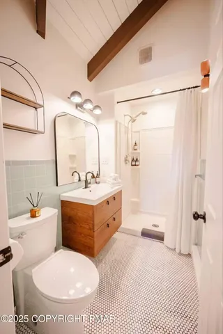 a bathroom with a sink a toilet and a mirror