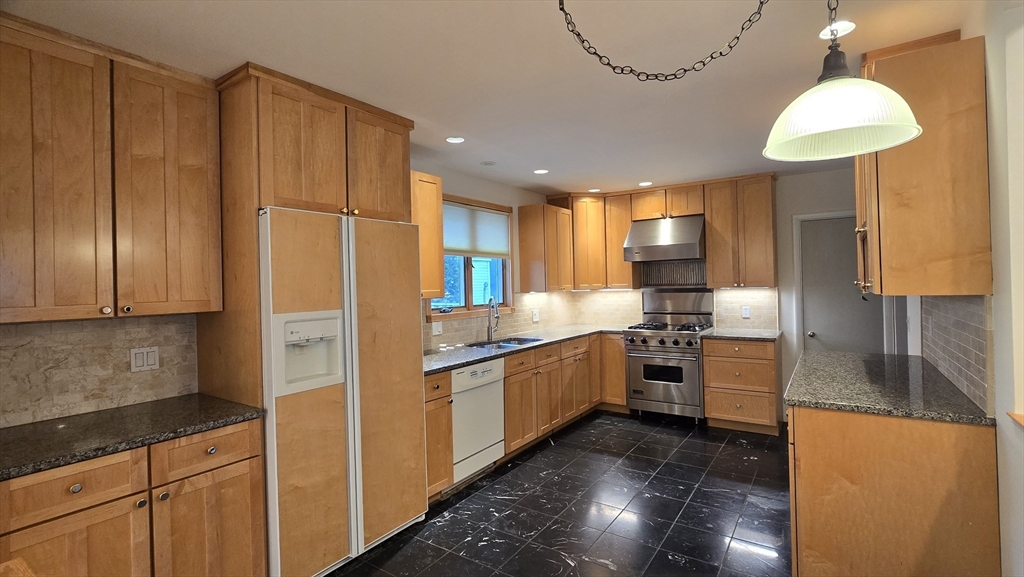 91 Mary Ellen Road Newton, MA 02468 - Photo 8 of 32 a kitchen with stainless steel appliances granite countertop a refrigerator and a sink