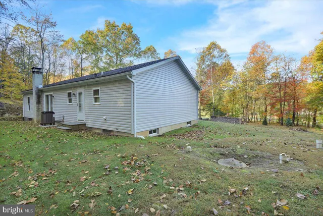 a backyard of a house with plants and trees