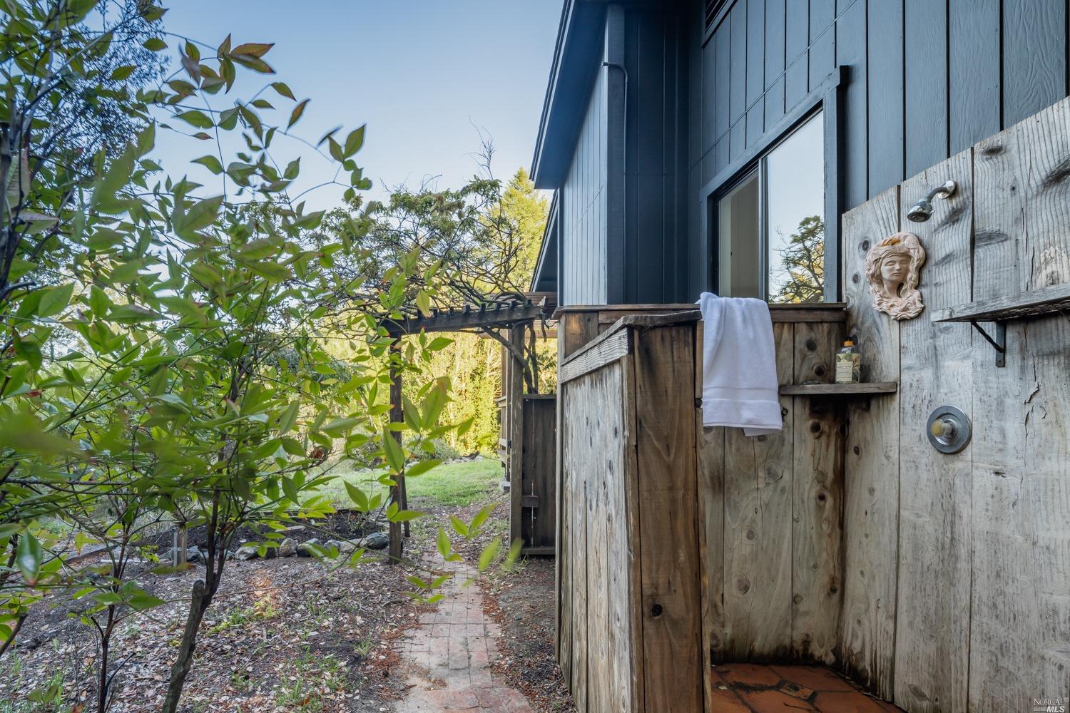 5757 Lucas Valley Road Nicasio, CA 94946 - Photo 29 of 60 a bathroom with a shower and a plant