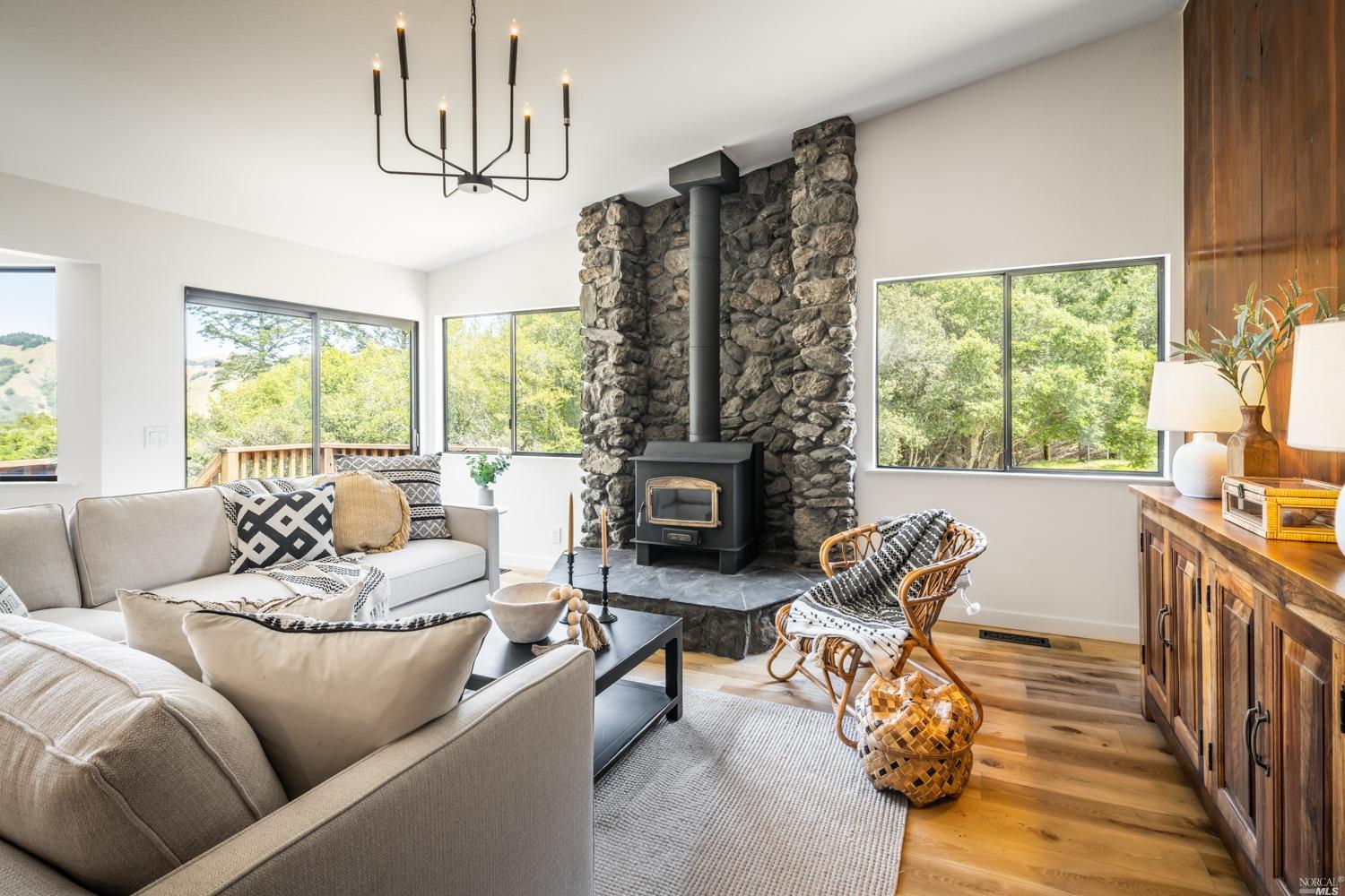 5757 Lucas Valley Road Nicasio, CA 94946 - Photo 10 of 60 a living room with furniture and a fireplace
