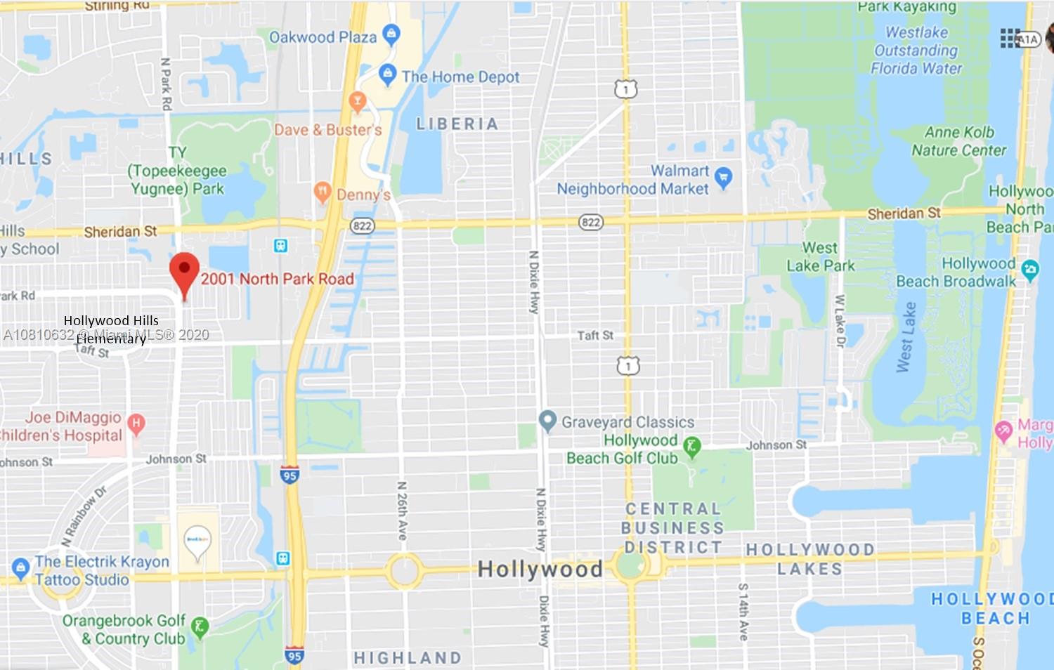 2001 North Park Road Hollywood, FL 33021 - Photo 16 of 49 map of surrounding area- near Hwd Hills Elementary, Memorial East Hospital/Joe DiMaggo Hospital, Downtown Hollywood, Hollywood Beach & I95