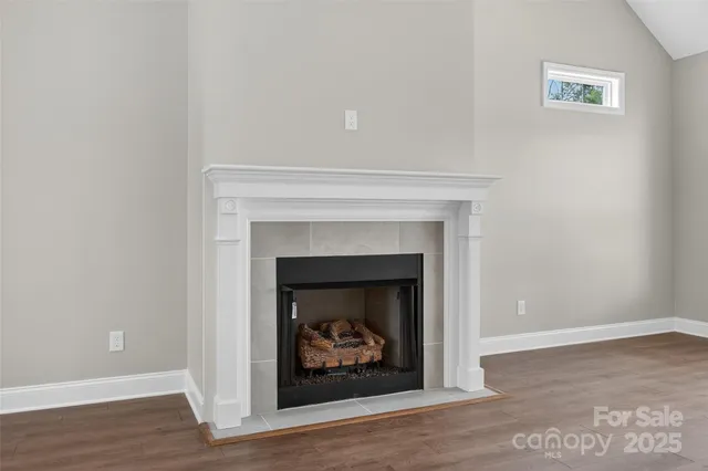 a living room with a fireplace
