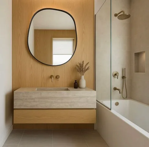 a bathroom with a bathtub and a shower