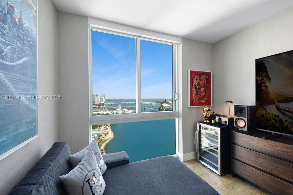 335 South Biscayne Boulevard, Unit 3012 Miami, FL 33131 - Photo 22 of 29 2nd Bedroom - Movie Room with North East Ocean and Bayfront Park and Ocean Views