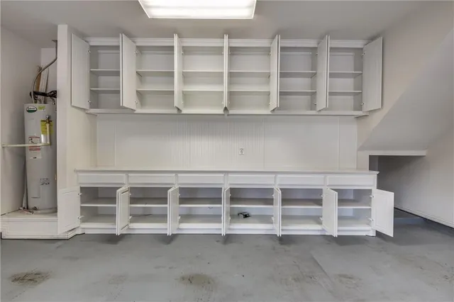 a view of a room with shelves
