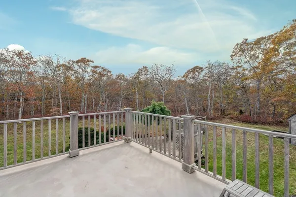 a view of a balcony with an outdoor space