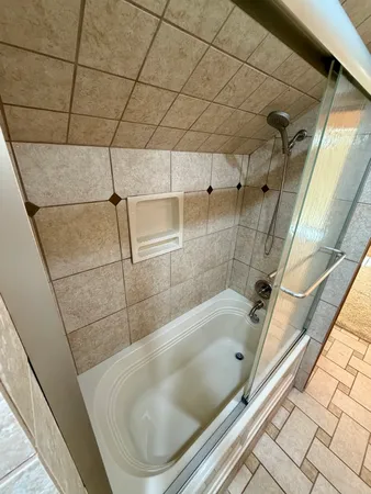 a bathroom with a bathtub