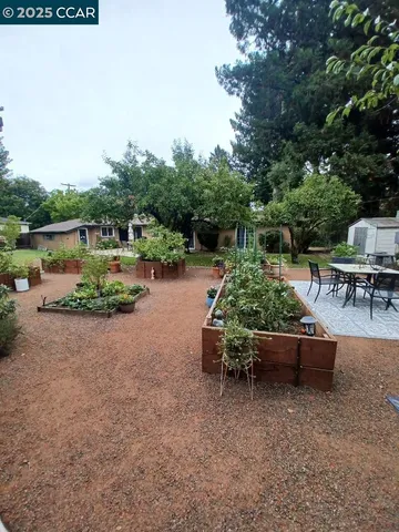 a backyard of a house with outdoor seating