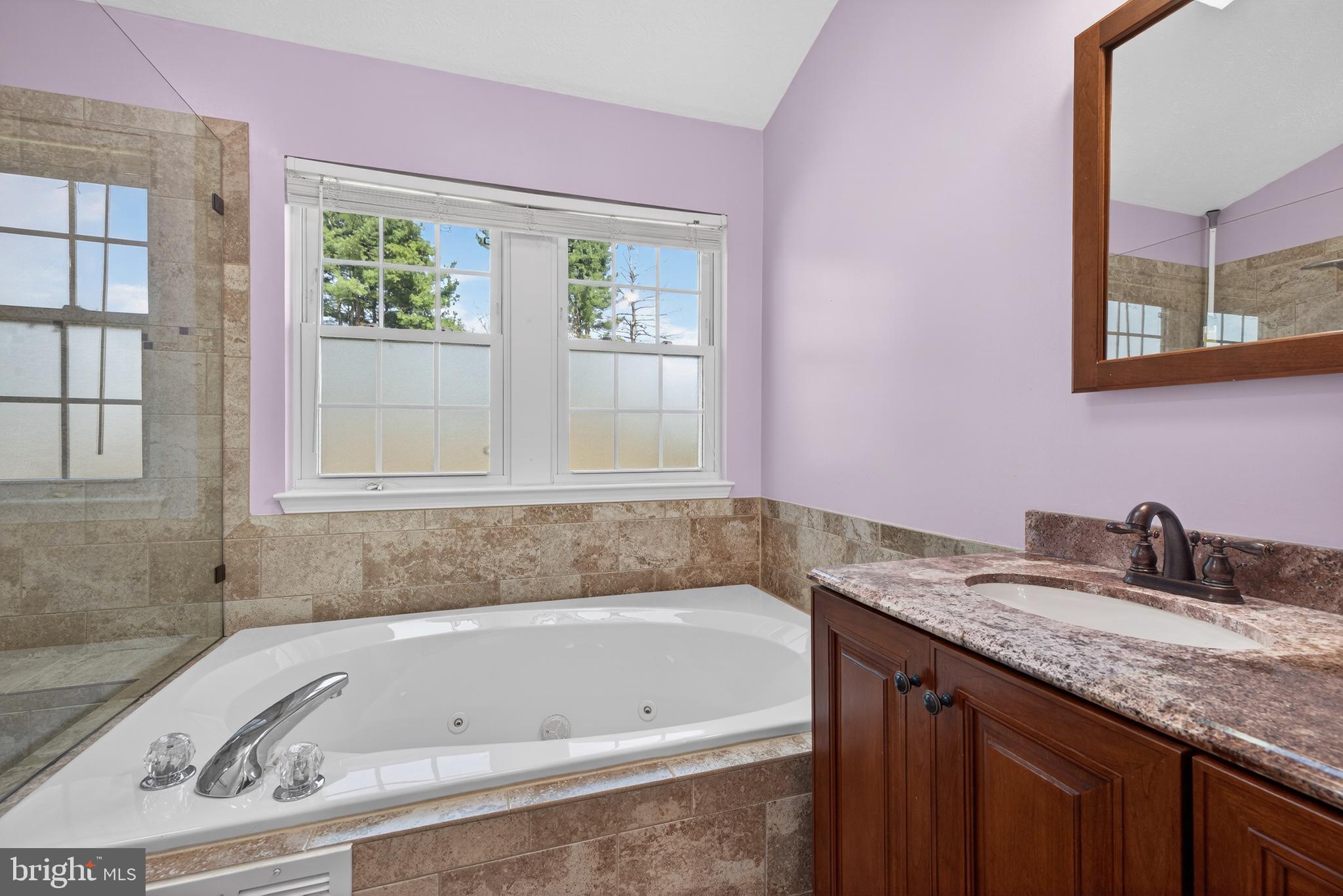 611 Hunting Ridge Drive Frederick, MD 21703 - Photo 38 of 50 a bathroom with a granite countertop tub a sink and a window