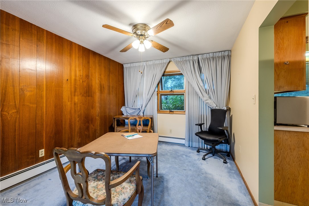 1950 Rush Road Wickliffe, OH 44092 - Photo 30 of 50 Carpeted home office with wooden walls, a baseboard radiator, and ceiling fan