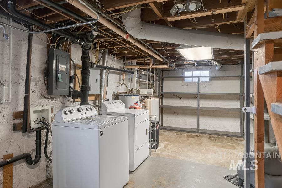 515 East D Street Moscow, ID 83843 - Photo 23 of 29 Basement with washing machine and dryer, electric panel, and water heater