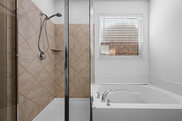 a bathroom with a bath tub and a shower