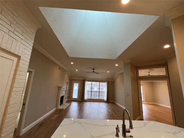 a living room with a fireplace