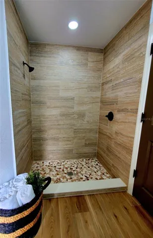 a bathroom with a shower