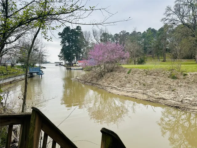 a view of a lake with a mountain in the background