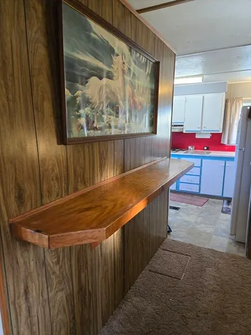 a room with table and window