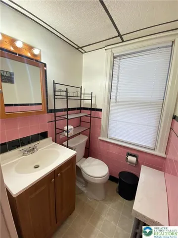 a bathroom with a sink a toilet a mirror and vanity