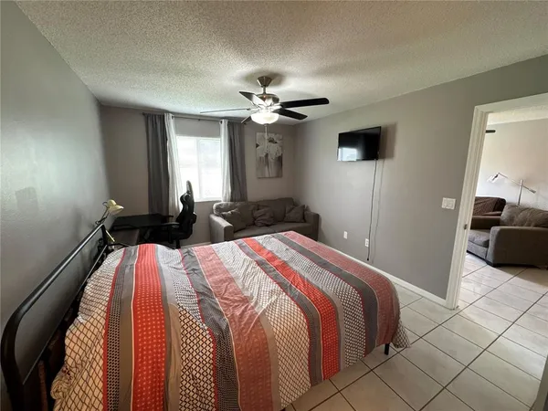 a bedroom with a large bed and a flat screen tv