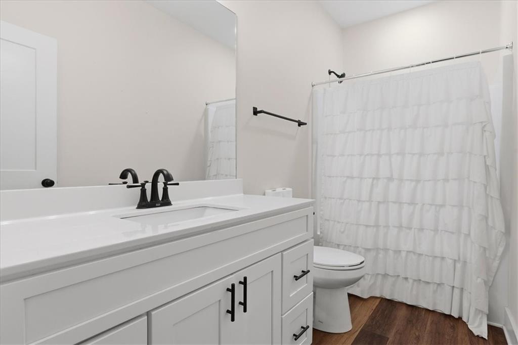1475 Ben Davis Road Buchanan, GA 30113 - Photo 23 of 61 a bathroom with a granite countertop sink a toilet and a shower