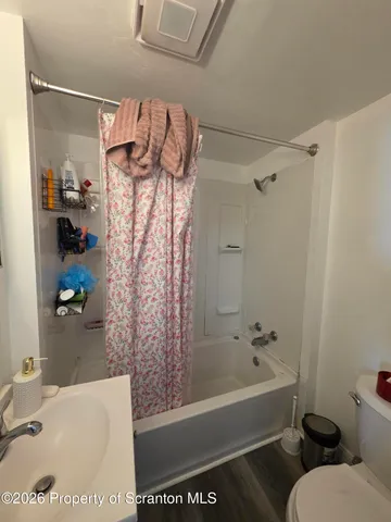 a bathroom with a toilet and a bathtub