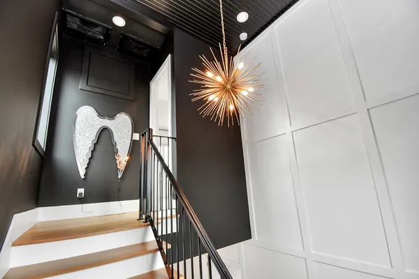 a view of balcony with wooden floor