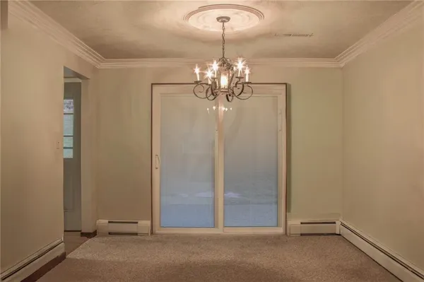 a view of a chandelier in a room