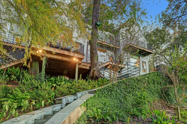 a potted plant sitting in front of a house