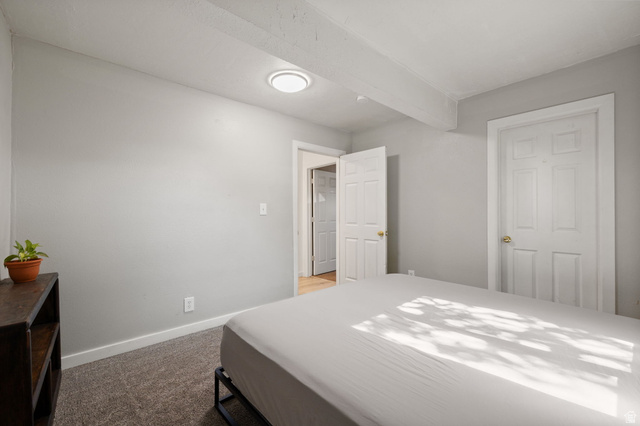 594 850 West Provo, UT 84601 - Photo 30 of 33 Spacious room featuring light gray walls, white trim, gray carpet flooring, and a flush mount ceiling light fixture