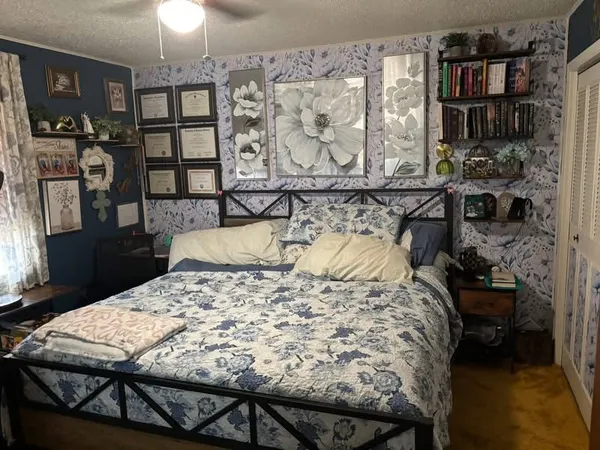 a bedroom with a bed and dresser