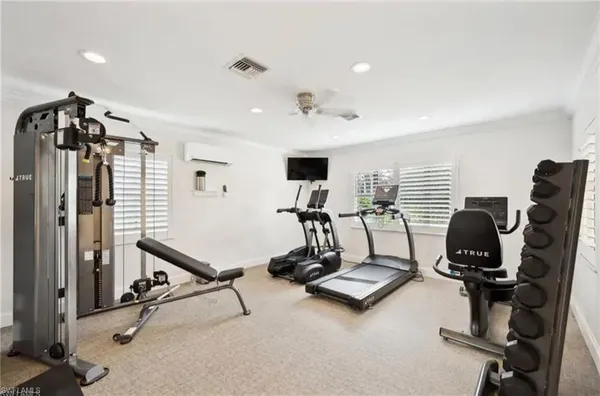 a view of a room with gym equipment