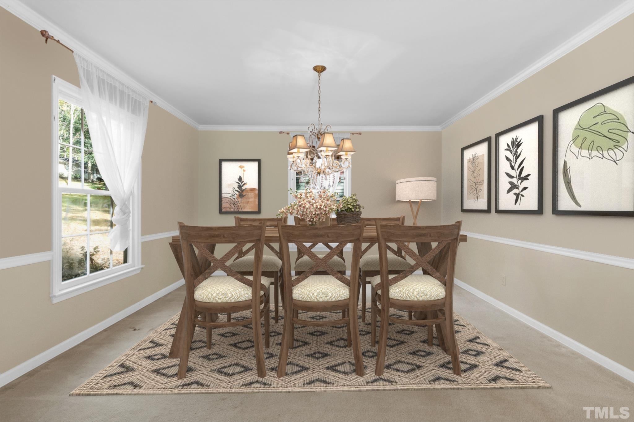 5908 Scalybark Road Durham, NC 27712 - Photo 8 of 30 a dining room with furniture a rug and wooden floor