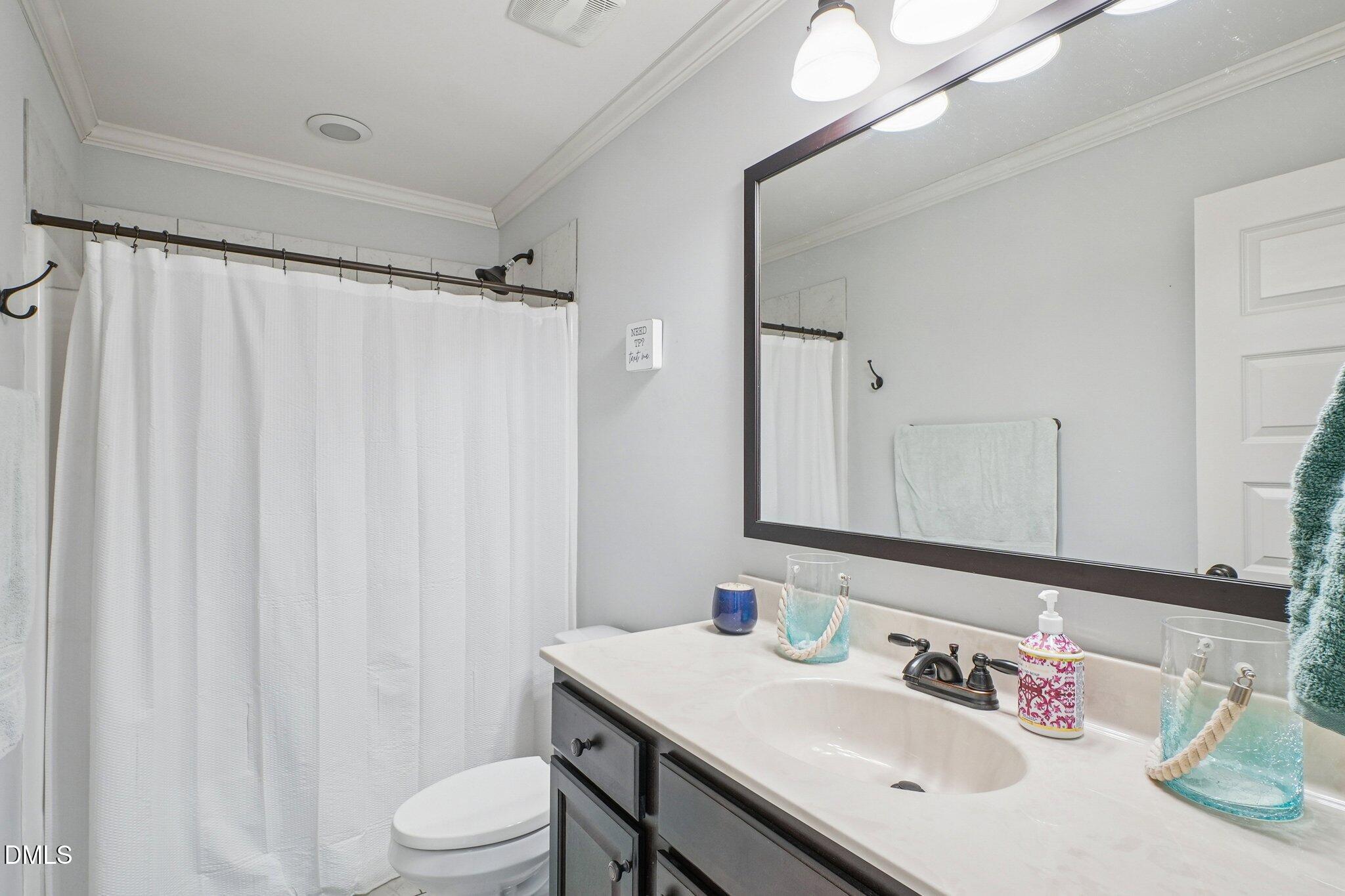 265 North Ridge Drive Louisburg, NC 27549 - Photo 18 of 33 a bathroom with a sink vanity mirror and toilet