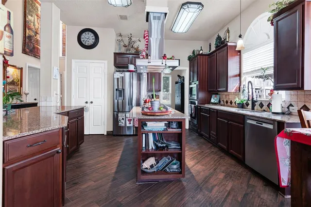 a kitchen with lots of counter top space