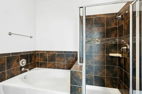 a bathroom with a bathtub