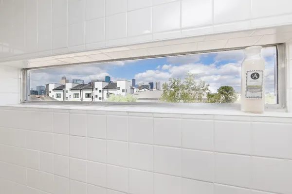 a bathroom with a window