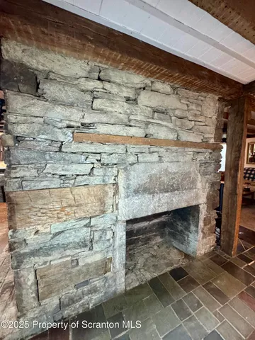 a stone fireplace