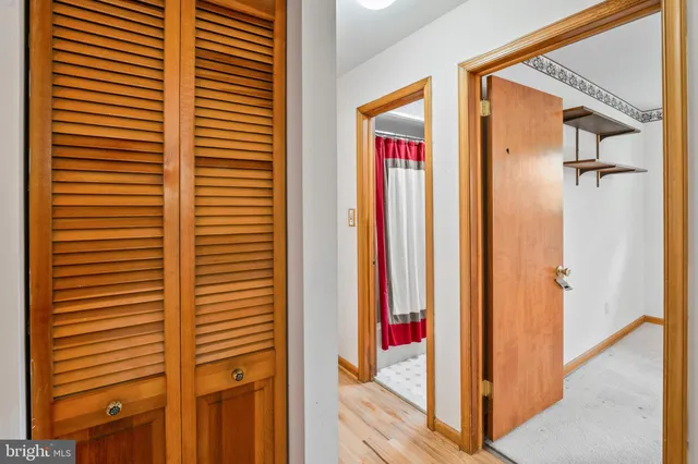 a view of entryway and hall with wooden floor