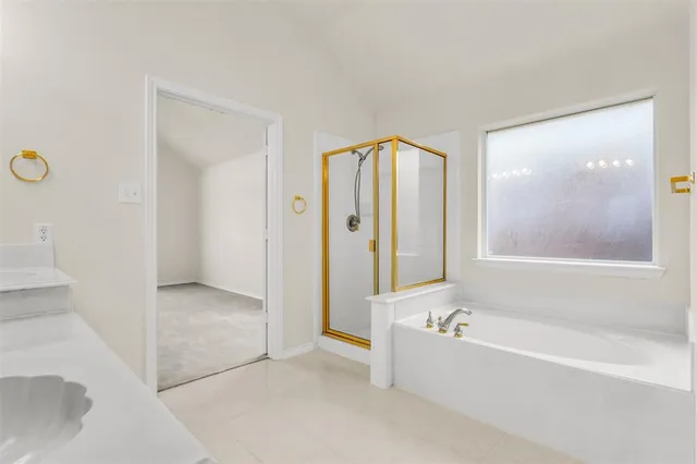 a bathroom with a bathtub and a shower