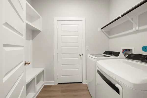 a utility room with dryer and washer