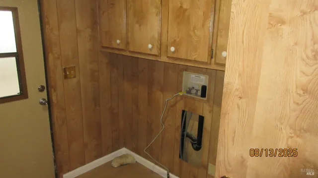 a bathroom with a shower curtain