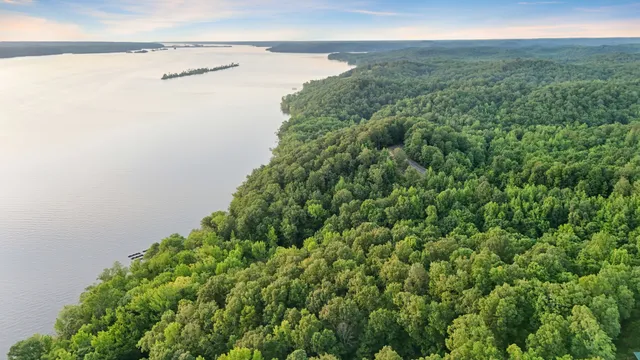 a view of a lake and a yard