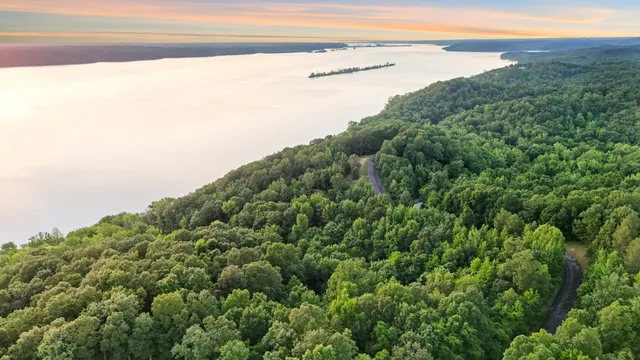 a view of a lake with a mountain
