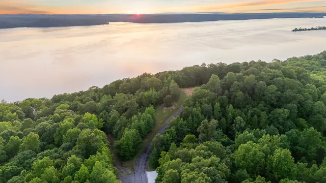 a view of a lake with a mountain in the background