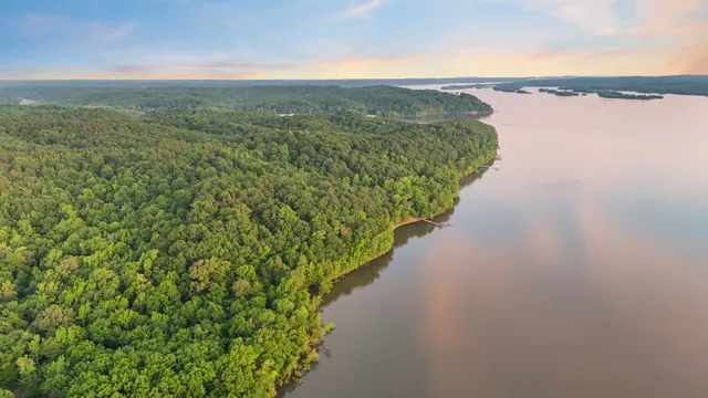 a view of a lake with a mountain in the background