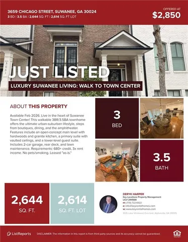 $2,850 | 3659 Chicago Street Northwest, Suwanee, GA 30024