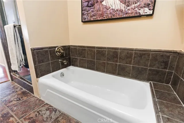 a bathroom with a bathtub