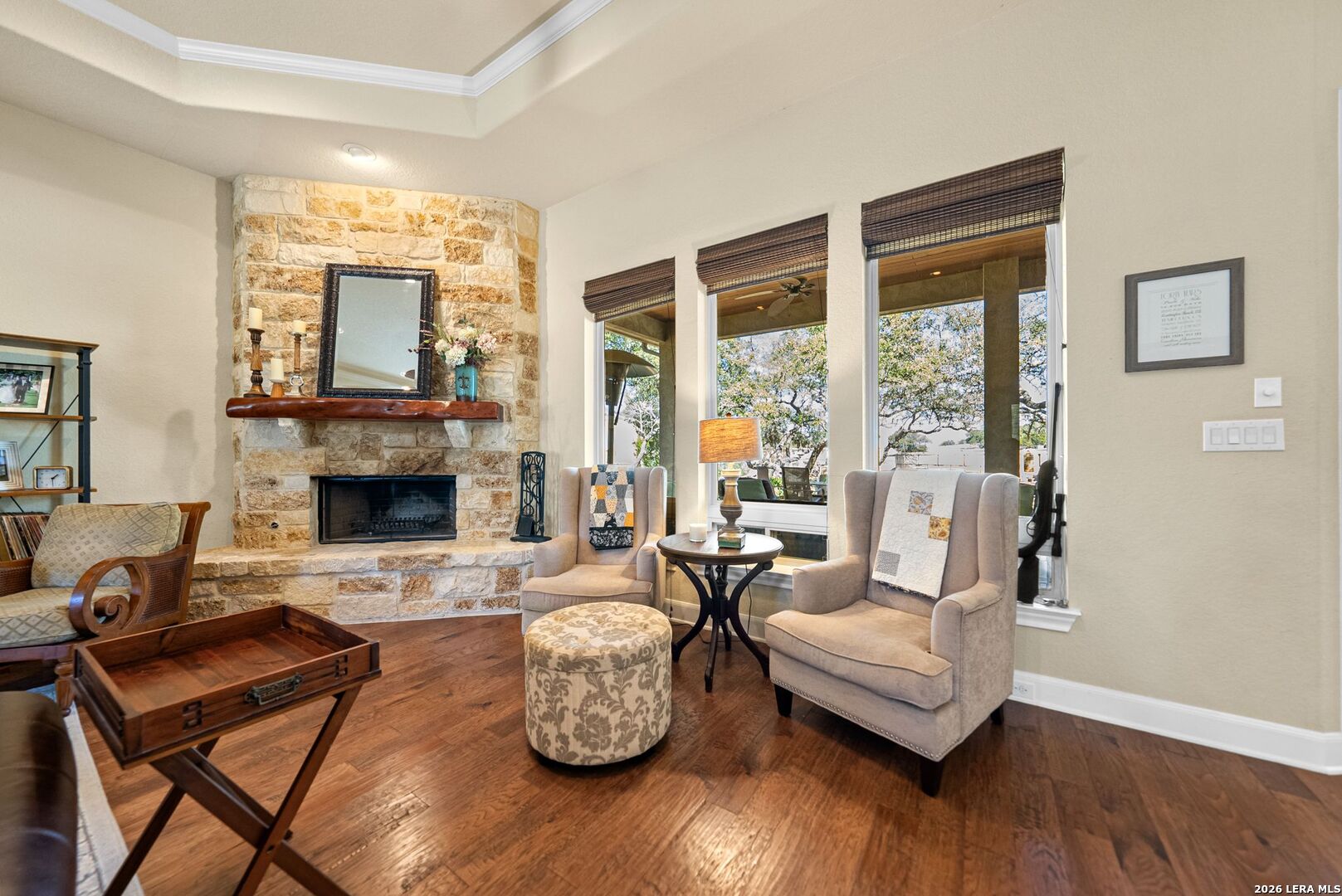 970 Flightline Spring Branch, TX 78070 - Photo 9 of 40 a living room with furniture and a fireplace